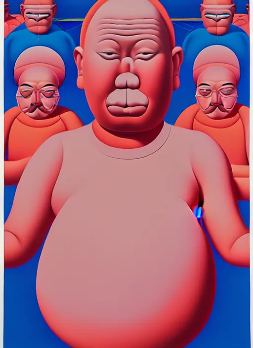 Image similar to sweating men by shusei nagaoka, kaws, david rudnick, airbrush on canvas, pastell colours, cell shaded, 8 k