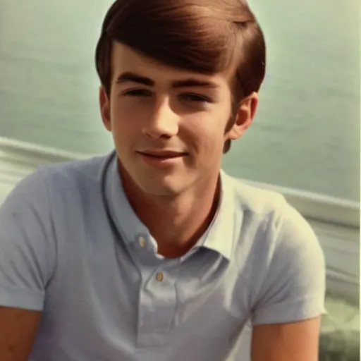 Image similar to a color photograph of a very handsome young guy in the 1 9 6 8
