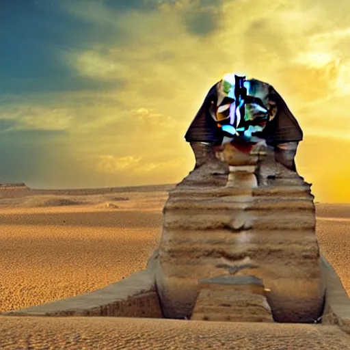 Image similar to Great Sphinx of Giza Sphinx writing code on a laptop for an important project in a corn field beatiful digital art