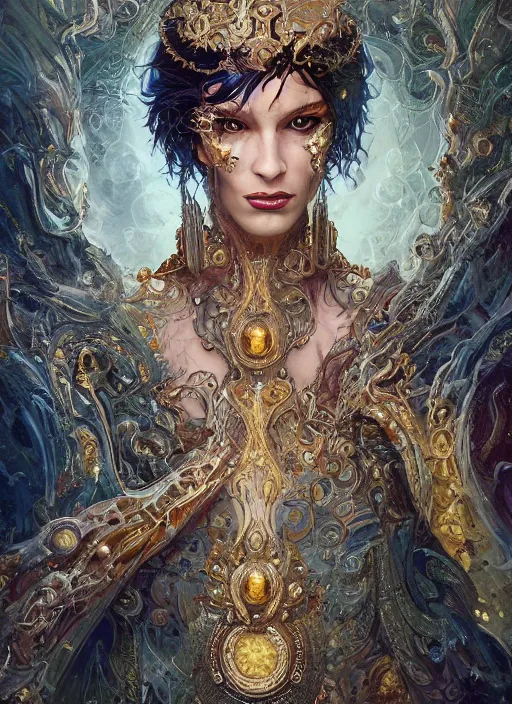 Image similar to high intricate painting of the sandman, ornate, full shot, neil gaiman, maria panfilova, andrea savchenko, mike kime, ludovic plouffe, qi sheng luo, oliver cook, julian calle, eddie mendoza, trending on artstation