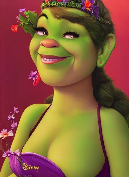 Image similar to lofi portrait of shrek as jasmine the princess, pixar style, by tristan eaton stanley artgerm and tom bagshaw.