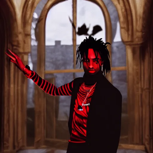 Prompt: playboi carti as a vampire in a castle, red and black, 4k - n