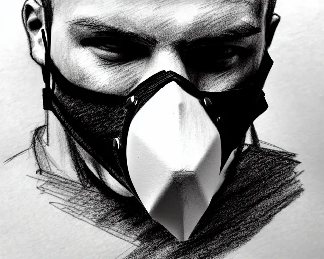 Image similar to draft drawing of a european man covering face with mask, draft sketch, thin stroke, trending on artstation, context art, pencil sketch, high detail