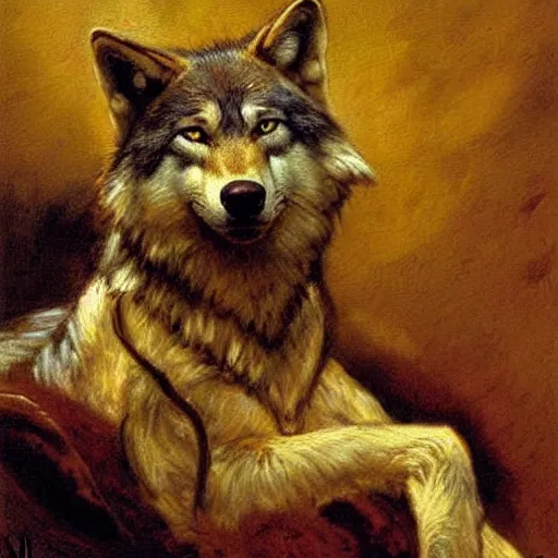 Image similar to a portrait of a wolf o'donnell, hairy, feet, tail. highly detailed painting by gaston bussiere, craig mullins, j. c. leyendecker, furry