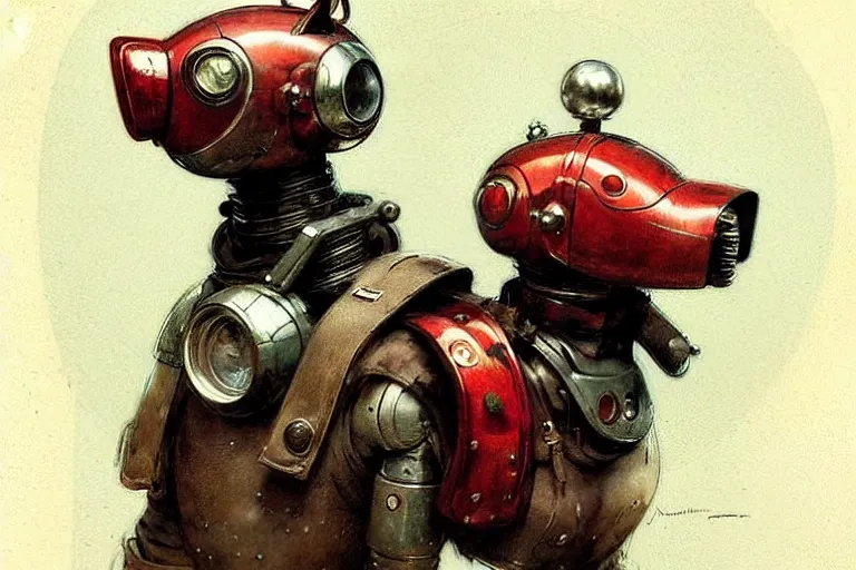 Image similar to adventurer ( ( ( ( ( 1 9 5 0 s retro future robot android dog. muted colors. ) ) ) ) ) by jean baptiste monge!!!!!!!!!!!!!!!!!!!!!!!!! chrome red