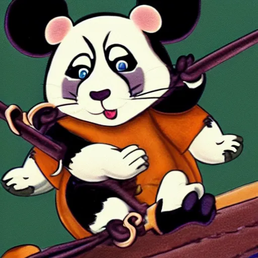 Prompt: jerry mouse is riding a panda, cartoon tom and jerry series