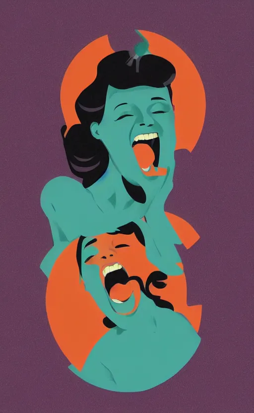 Image similar to illustration with a woman laughing out loud, standup, comedy, joke, an art deco painting by tom whalen, funny meme photo, trending on behance, art deco, digital illustration, storybook illustration, grainy texture, flat shading, vector art, airbrush, pastel, watercolor, poster