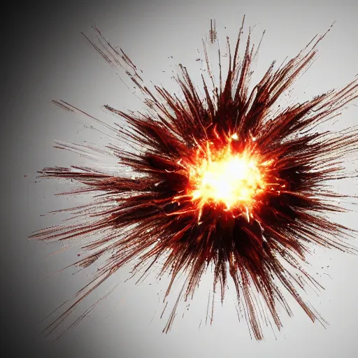 Image similar to explosion render, white background, extremely high quality explosion, 3D render, 3D render of an explosion, realistic, realistic explosion