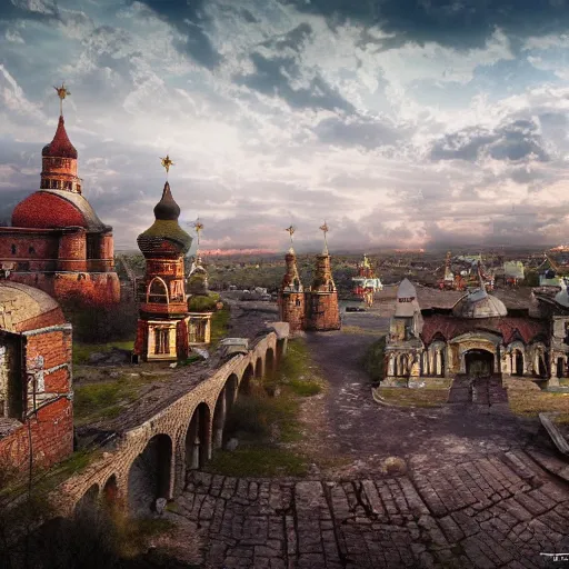 Prompt: photo ancient Russian city of Kitezh,concept art, magical city, fantasy cityscape, ancient Slavs, ancient Russian architecture, terem, top cinematic lighting , cinematic mood, very detailed, shot in canon, 8k, high resolution