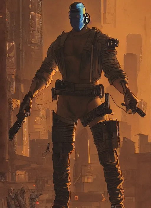 Image similar to menacing cyberpunk mercenary in military vest and jumpsuit wielding katana. dystopian. portrait by stonehouse and mœbius and will eisner and gil elvgren and pixar. realistic proportions. cyberpunk 2 0 7 7, apex, blade runner 2 0 4 9 concept art. cel shading. attractive face. thick lines.