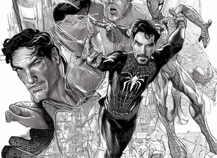 Image similar to a highly detailed ( ( ( ( ( spiderman ) ) ) ) ) portrait of stephen strange, james gurney, james jean