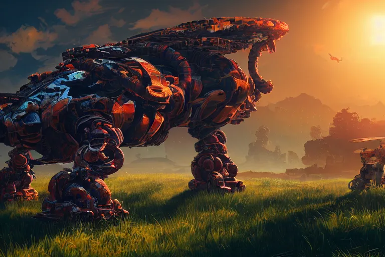 Image similar to shellsnapper machine mecanical creature robot of horizon forbidden west horizon zero dawn radiating a glowing aura global illumination ray tracing hdr fanart arstation by ian pesty and alena aenami artworks in 4 k