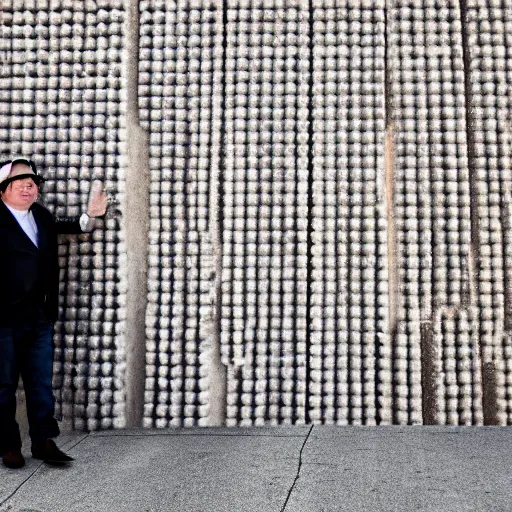 Image similar to Mike Myers (Actor/Comedian) gazing at the US-Mexican Wall, XF IQ4, f/1.4, ISO 200, 1/160s, 8K, RAW, unedited, symmetrical balance, in-frame