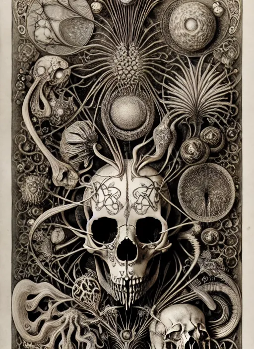 Image similar to art forms of nature by ernst haeckel, memento mori by arthur rackham, ornate antique porcelain beautiful skull mask, ultrasharp, photorealistic, hyperdetailed, octane render, polished, art nouveau, neo - gothic, gothic, intricate ornamental organic filigree, art nouveau botanicals, art forms of nature by ernst haeckel, horizontal symmetry, symbolist, visionary