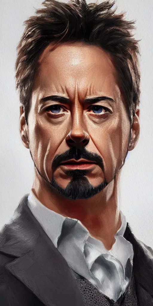 Prompt: concept art of tony stark, head and shoulders shot, cinematic shot, oil painting by jama jurabaev, extremely detailed, brush hard, artstation, high quality, brush stroke