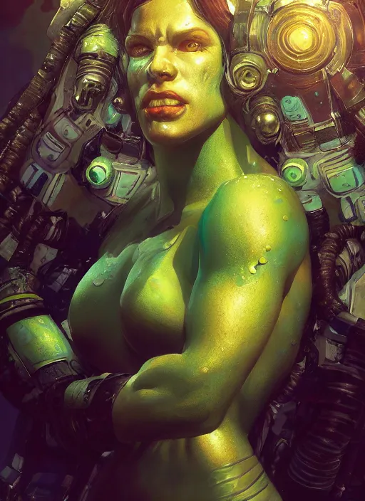 Image similar to underwater portrait of shehulk as a space marine, hyper detailed, digital art, cinematic lighting, studio quality, smooth render, unreal engine 5, octane rendered, art style by klimt and nixeu and ian sprigger and wlop and krenz cushart.