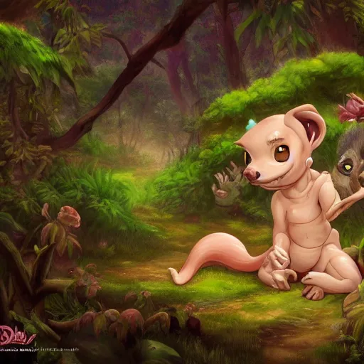 Image similar to beautiful painting of a cute chibi kobold, with rosy cheeks, in a forest. in the style of don bluth, disney, and hans zatzka. color harmony, 8 k detail, gallery quality, hd wallpaper, premium prints available.