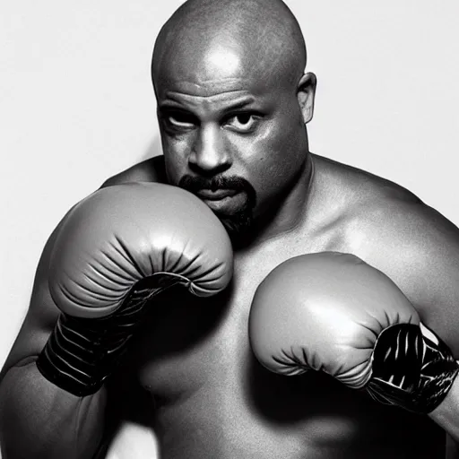 Prompt: a bald middle aged black man with a goatee and boxing gloves, religious imagery, god