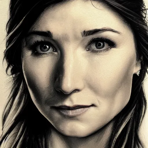 Image similar to Jewel Staite, head and shoulders portrait, extremely detailed masterpiece, one single continues line.