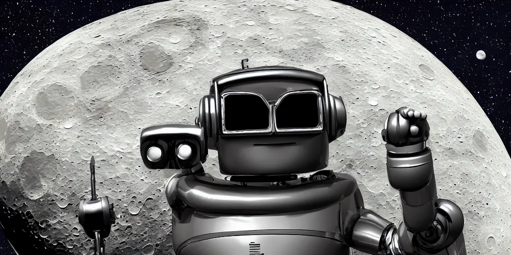 Image similar to realistic robot with star in the moon