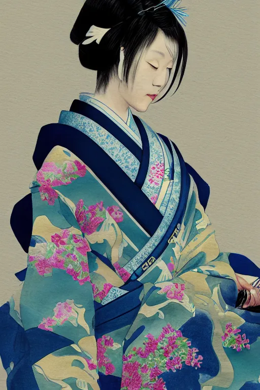 Image similar to Japanese kimono, finest digital concept art, 8k, character, realistic, portrait, photorealism, japan watercolour, masterpiece art