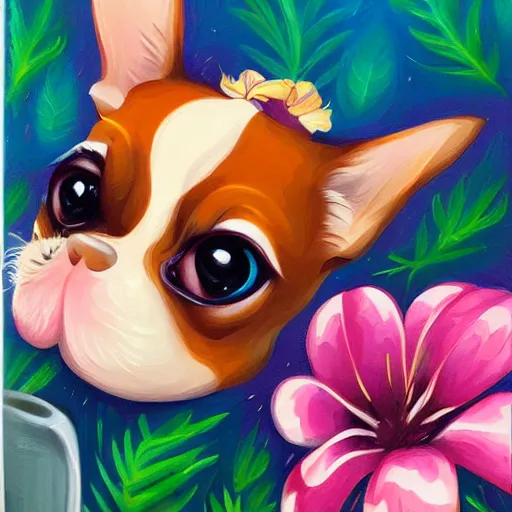 Image similar to a jeremiah ketner acrylic impasto! illustration of an adorable and cute tan chihuahua