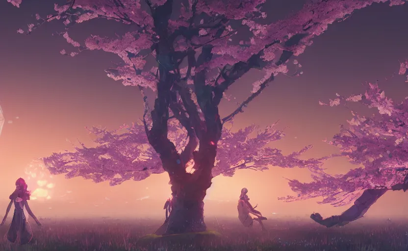 Image similar to queen of cherry blossoms, Low level, rendered by Beeple, Makoto Shinkai, syd meade, simon stålenhag, synthwave style, digital art, unreal engine, WLOP, trending on artstation, 4K UHD image, octane render,