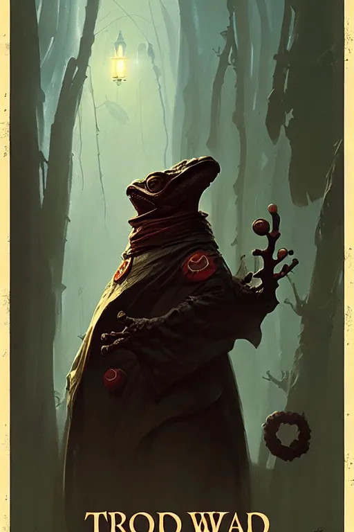 Image similar to greg rutkowski poster. toad wizard