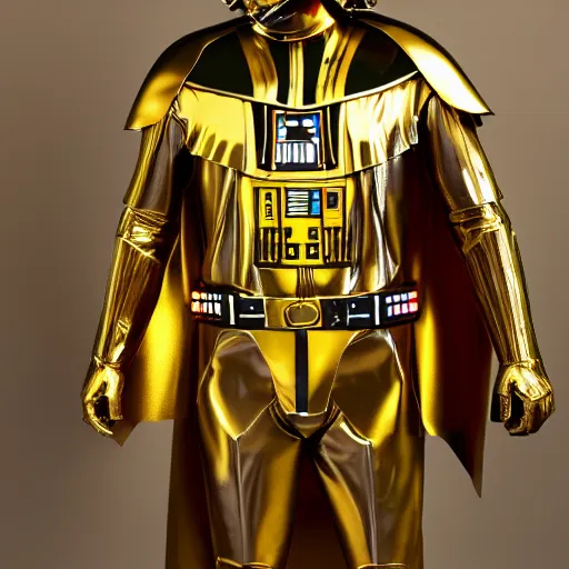 Image similar to A still of a golden Darth Vader suit, studio image,