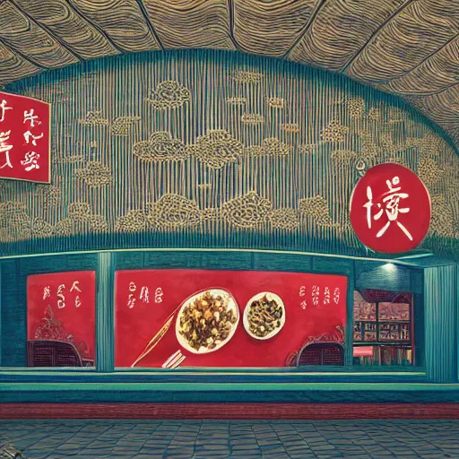 Prompt: a beautiful hyperdetailed interior 4 k hd wallpaper illustration of roasted string hotpot restaurant restaurant yan'an, wall corner, simple style, wall painting, from china, with merchant logo, simple structure, surrealistic, chinese style, victo ngai