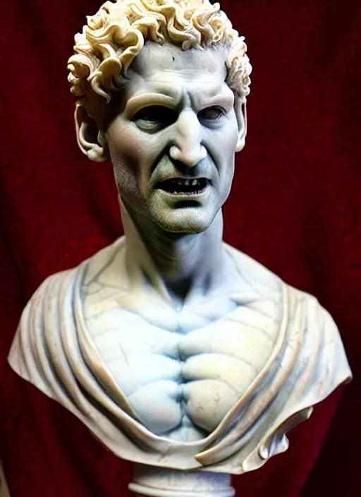 Prompt: marble bust statue of tom ellis ( lucifer ) as a demon, closeup