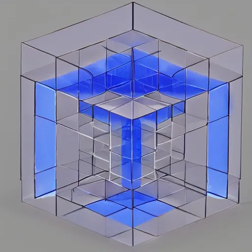 Prompt: a hypercube refracting light from higher dimensions