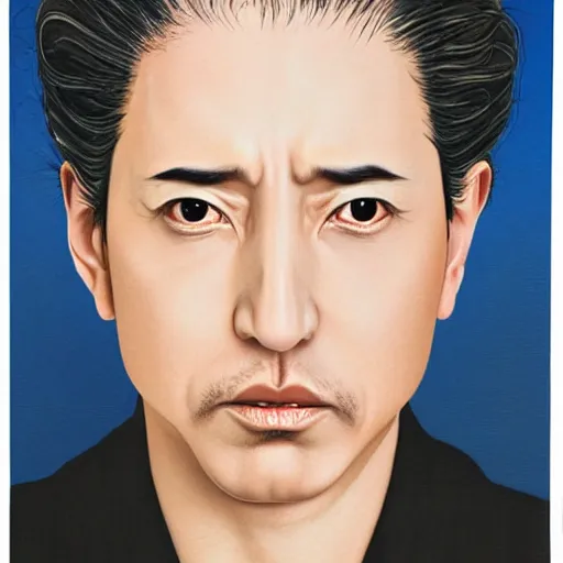 Image similar to hirohiko araki portrait, realistic, accurate face, studio lighting