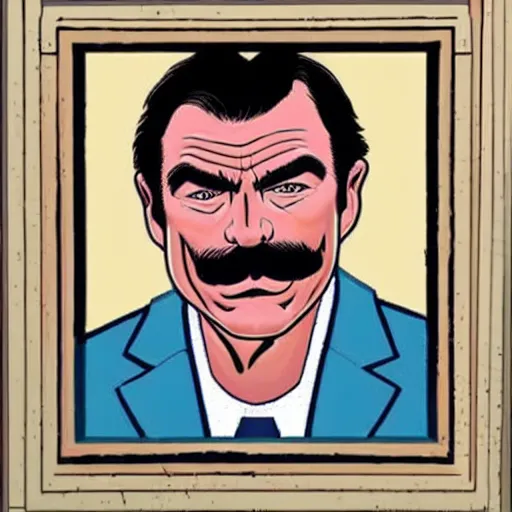 Image similar to tom selleck portrait illustrated by dan clowes