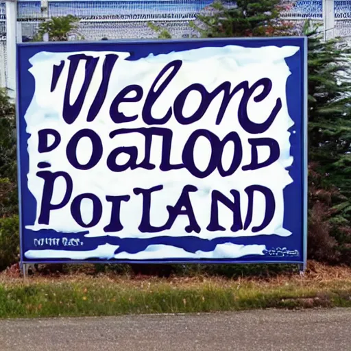 Prompt: welcome to portland sign