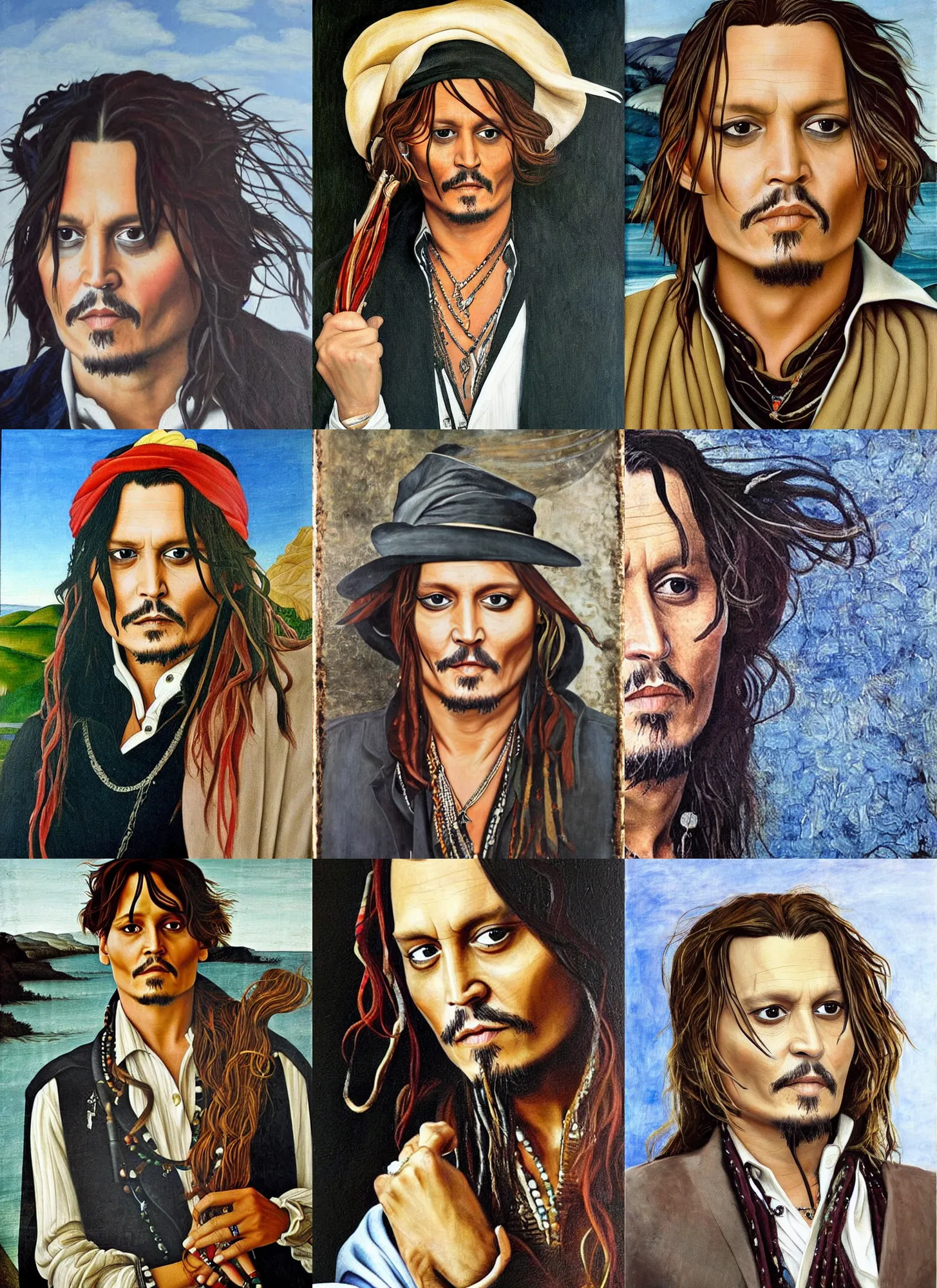 Prompt: Johnny Depp, painting by Botticelli