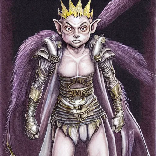 Image similar to portrait of ethereal young goblin princess in golden armour by Kentaro Miura