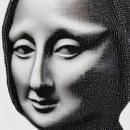 Image similar to silver met wire sculpture of the mona lisa, realistic, detailed wire sculpture