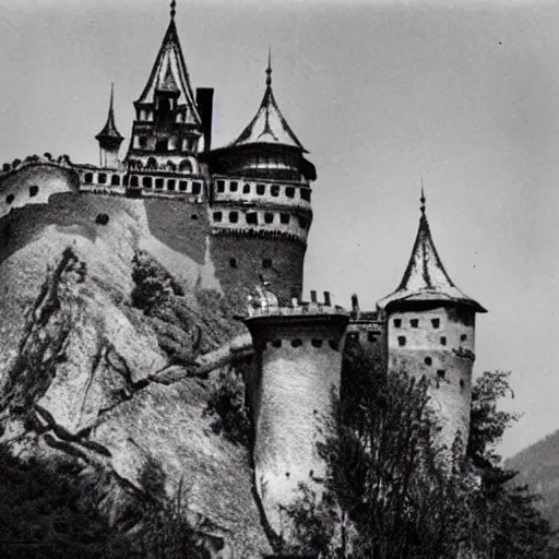 Prompt: the real dracula's castle abandoned, romania photo taken in 1 9 2 0 s