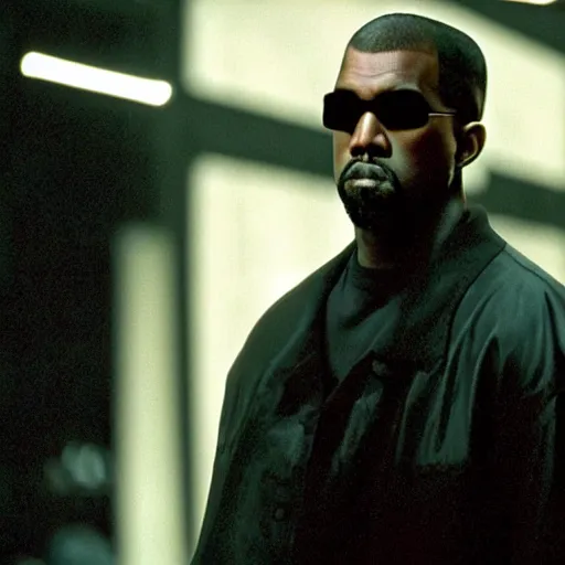 Image similar to Kanye West as Neo in 'The Matrix' , movie still frame