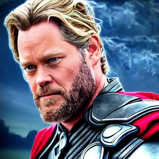 Image similar to Thor being played by Tom Hank, stylized photo