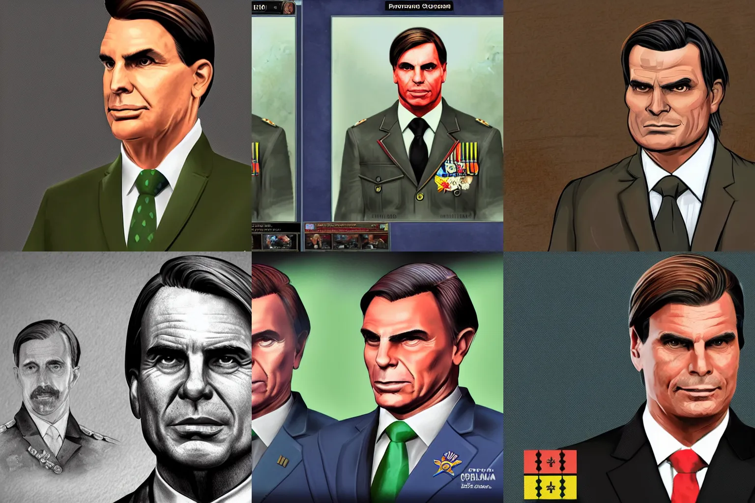 Prompt: Jair Bolsonaro portrait in Hearts of Iron 4, Hearts of Iron 4 style, Hoi4, simple, concept art