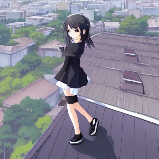 anime girl standing on roof, trending on pixiv | Stable Diffusion | OpenArt