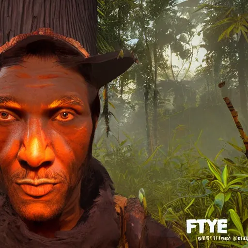 Image similar to man with peyote tea at jungle campfire full moon in the style of far cry primal, symmetrical detailed face 8 k