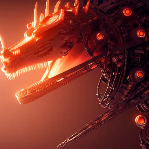 Image similar to film still of a mechanical dragon in a marvel movie, science fiction industrial hard science, 8 k, render octane