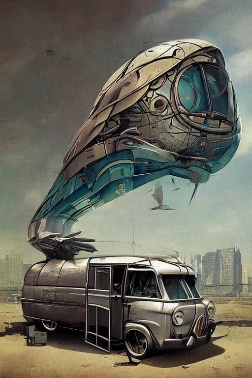 Image similar to futuristic old van mural by victor calleja bayard wu