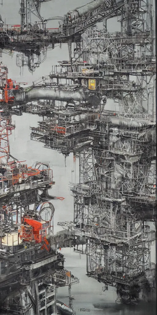 Prompt: oil painting scene from oil platform by kim jung gi