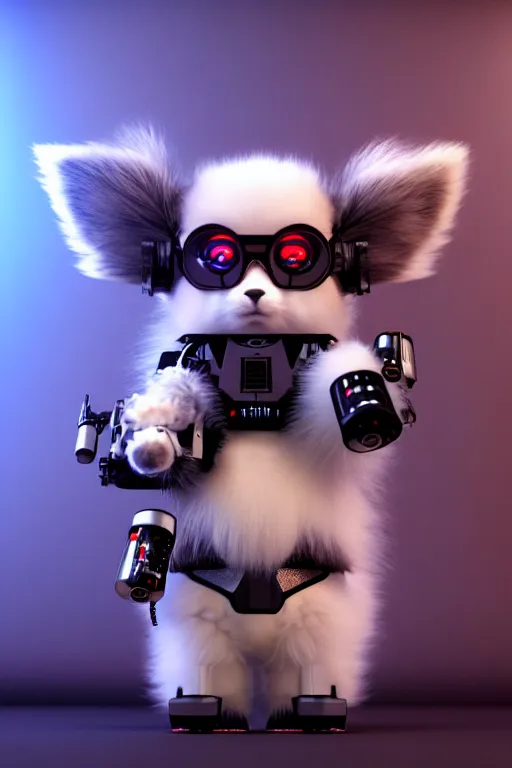 Image similar to high quality 3 d render very cute fluffy cyborg!! dog! plays synthesizer, cyberpunk highly detailed, unreal engine cinematic smooth, in the style of blade runner & detective pikachu, hannah yata charlie immer, moody light, low angle, uhd 8 k, sharp focus