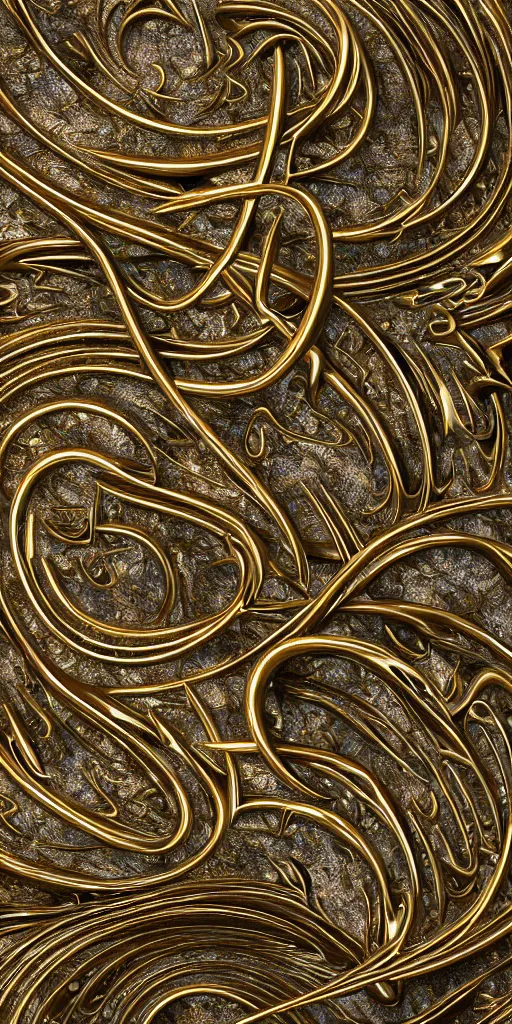 Prompt: a photorealistic render of a 3 d arabic calligraphy, made of liquid metal and marble, cinema 4 d, by zhelong xu, gakkin and ernst haeckel, hyper realistic, plain background, 8 k, volumetric lightning, trending on artstation