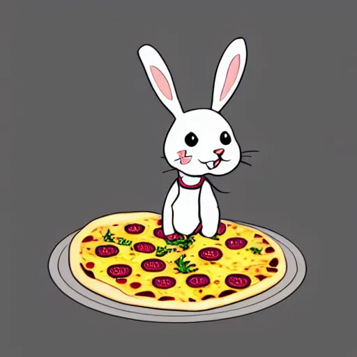 Prompt: cute bunny is eating pizza, digital art